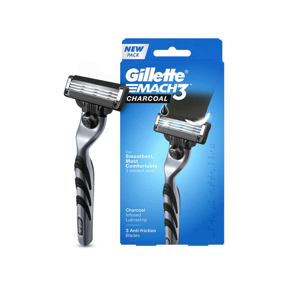 Gillette Mach3 Charcoal Shaving Razor with New Enhanced Lubrastrip with Touch of Charcoal