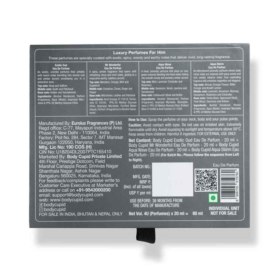 Body Cupid Luxury Perfume Gift Set for Men Long Lasting Fragrances - Pack of 4