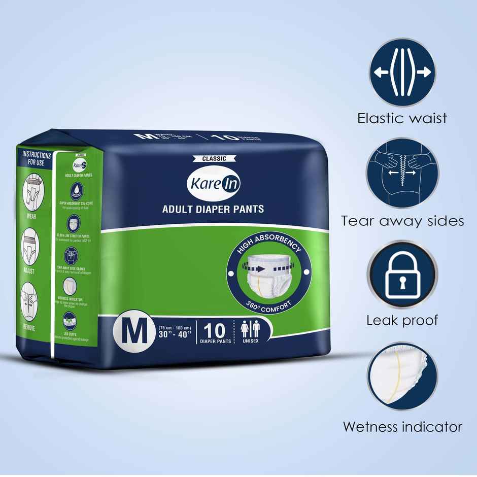 KareIn Classic Adult Diaper (Pants, M , 75-100 cm) Combo 