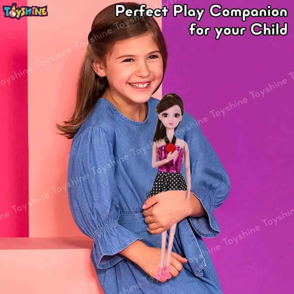 Toyshine Kally Fashion Doll with 3D Eyes | Folding Hands & Glitter Dress | Model D