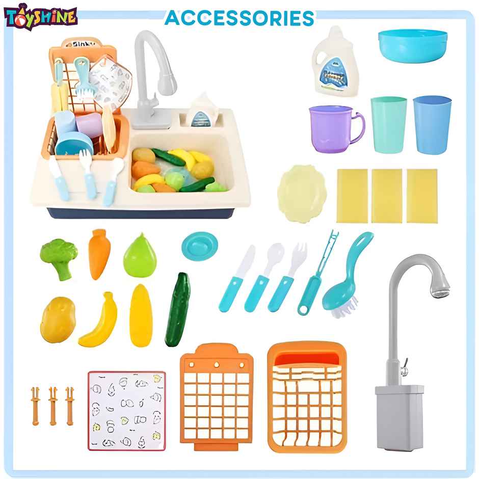 Toyshine Mist Spray Water Kitchen Playset Sink With Running Water, Blue