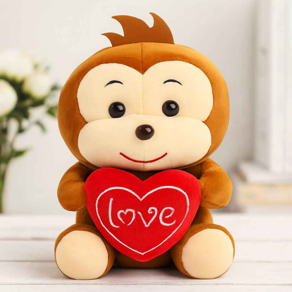 Spanker Monkey Soft Toy Cute Plush with Heart | Brown - 23 cm