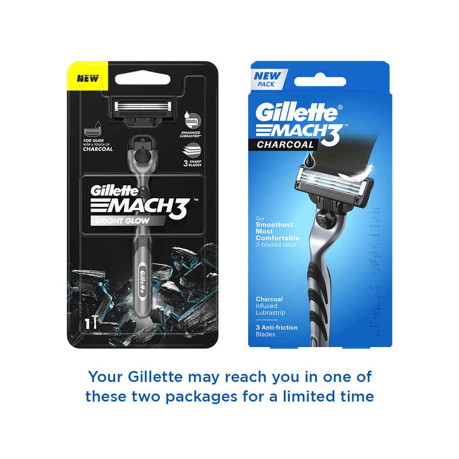 Gillette Mach3 Charcoal Shaving Razor with New Enhanced Lubrastrip with Touch of Charcoal