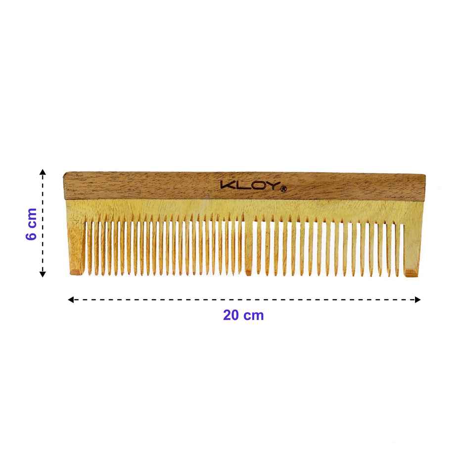 Kloy Kacchi Neem Comb Treated With Neem Oil, Bhringraj For Men & Women | Dual Tooth