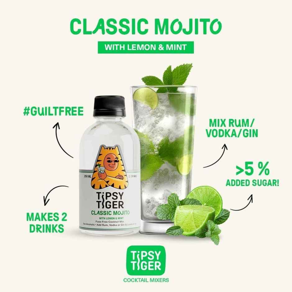 Tipsy Tiger Mojito Mocktail Cocktail Mix With Lemon & Mint