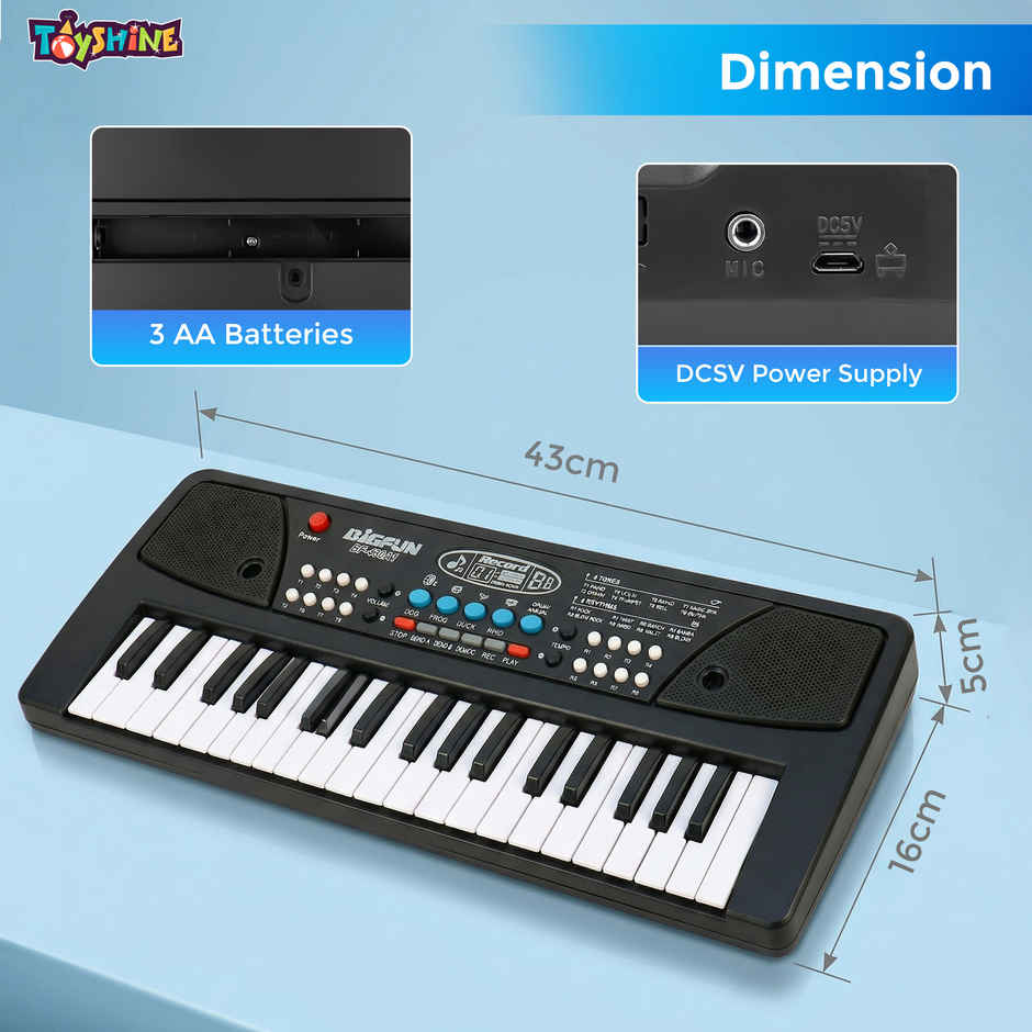 Toyshine 37 Key Piano Keyboard Toy for Kids DC Power Option + Recording + Microphone- New