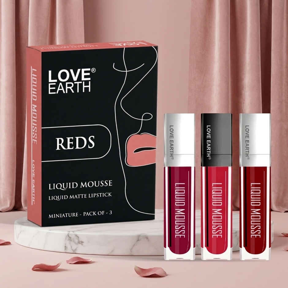 Love Earth Liquid Mousse Matte Lipstick | Reds | Pack of 3