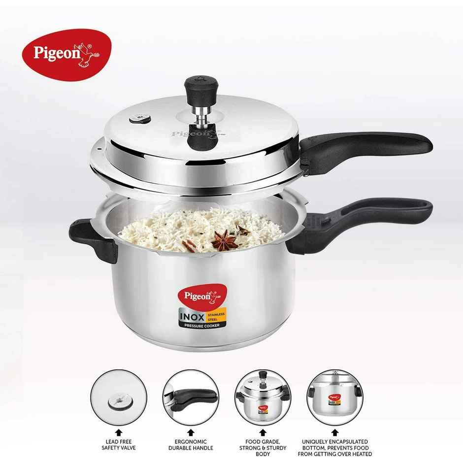 Pigeon Inox 3L Stainless Steel Induction Base Outer Lid Pressure Cooker
