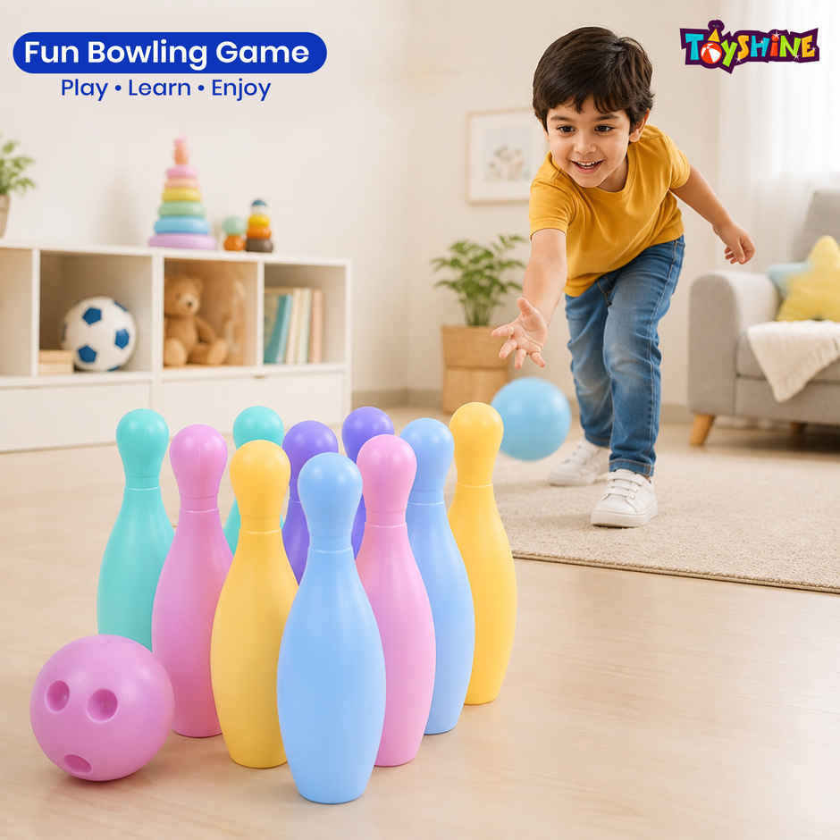 Toyshine Bowling Pins Set, Fun Learning Game with 10 Pins and 2 Balls for Kids 3+