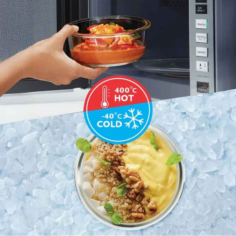 Borosil Alfa Lunchbox | 2 Pcs Glass Set | 400 ml x 2 Round | Vertical