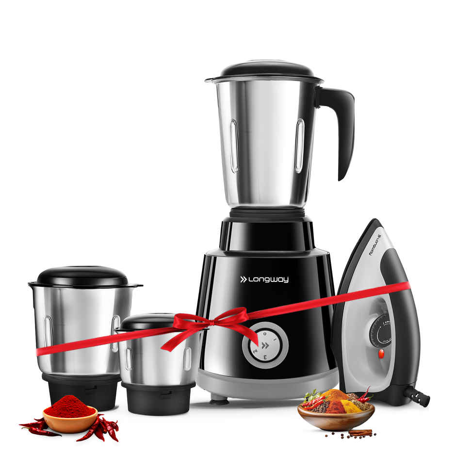 Longway Roto Max 500W Mixer Grinder + 1100W Dry Iron | 3 Jars | Powerful Motor Combo|2-Yr Warranty