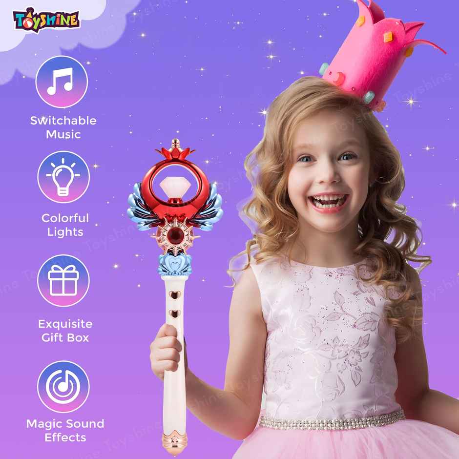 Toyshine Princess Fairy Magic Wand Moon Styling Stick Flashing Toy With Music Light For Kids - M