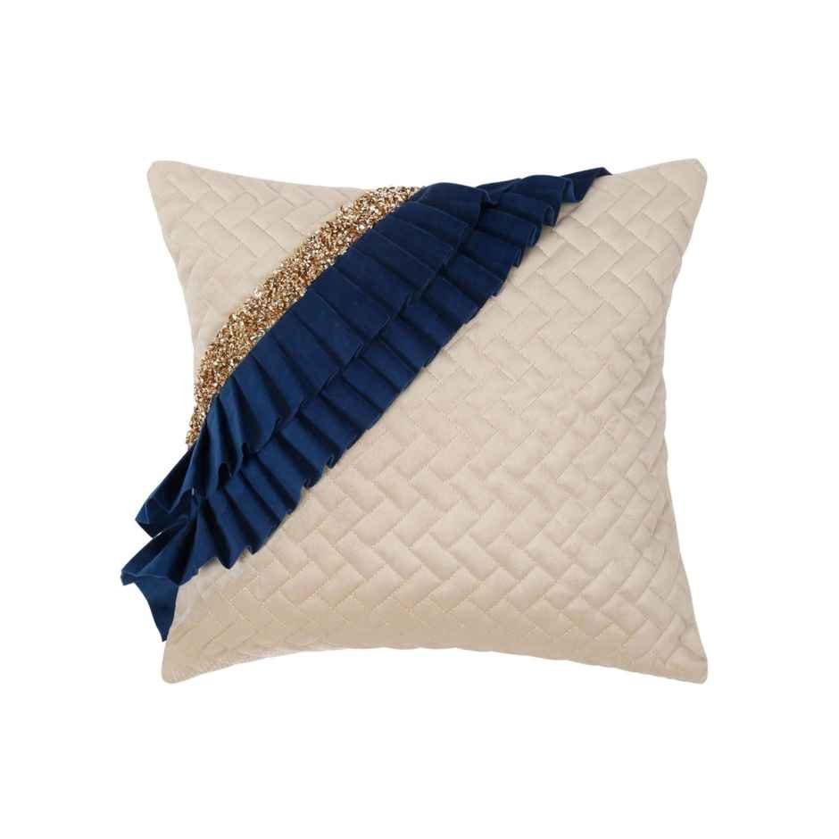 Hosta Homes Soft Quilted Velvet Blue Side Frill Pattern Cushion Covers | Pack of 2