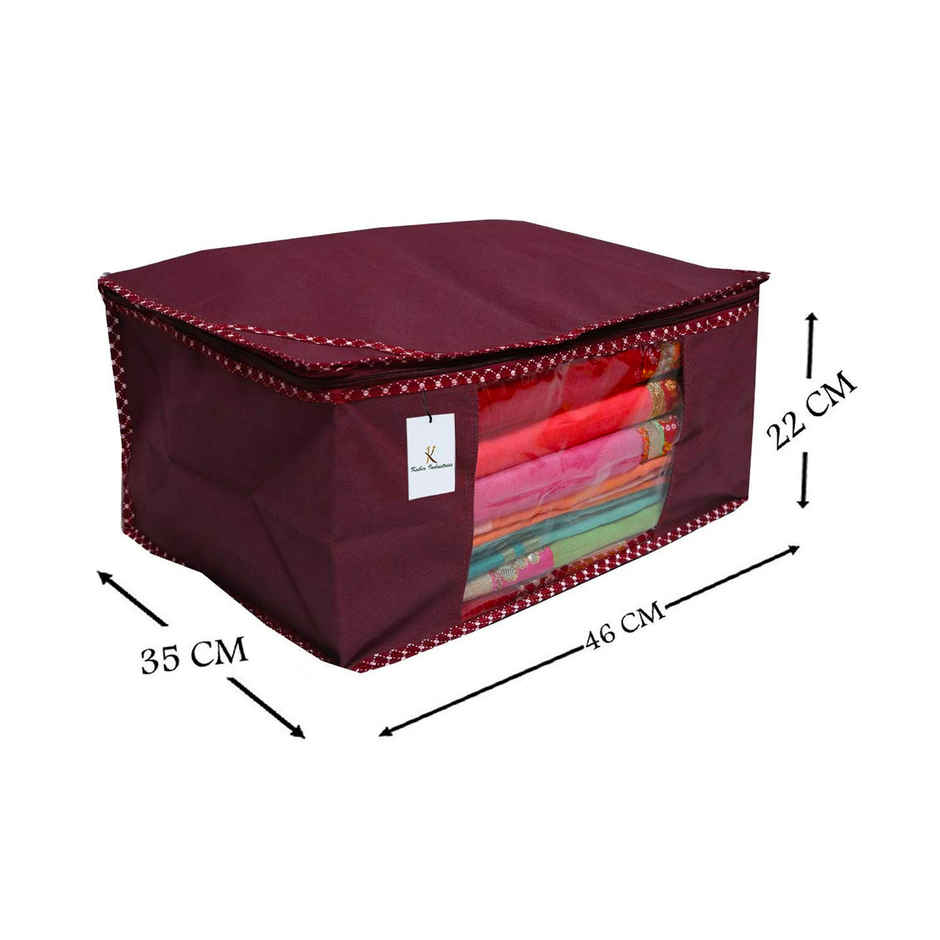 Kuber Industries Pack of 6 Non Woven Saree Cover with Transparent Window (Maroon)