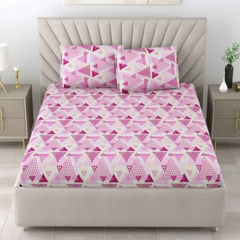 Bombay Dyeing Epigram 120 TC 100% Cotton Pink & Yellow Double Size Bedsheet with 2 Pillow Covers