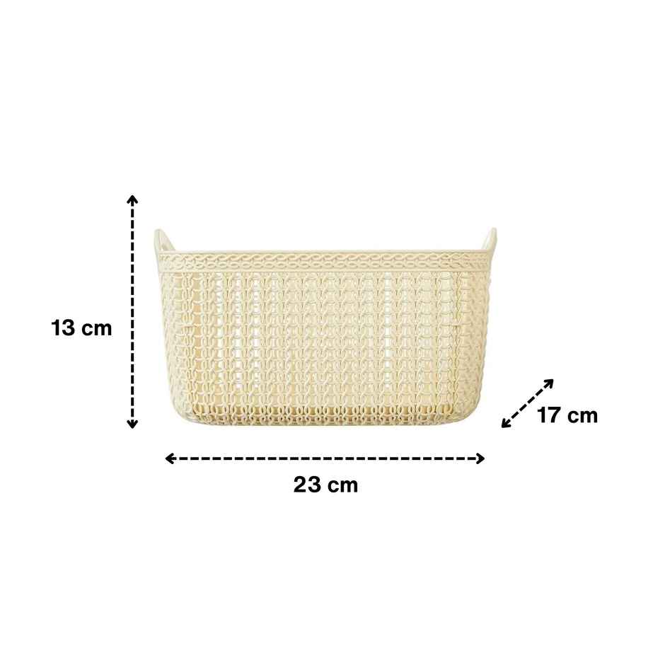 Kuber Industries Pack of 2 Plastic Medium Multipurpose Storage Basket With Handles (Brown & Cream) | L - 23 cm, W - 17 cm, H - 13 cm