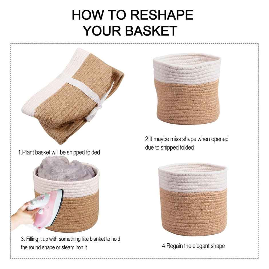 PrettyKrafts Jute Basket | Organizer for Toys, Clothes & Planter | White & Brown - 8 x 8 Inch