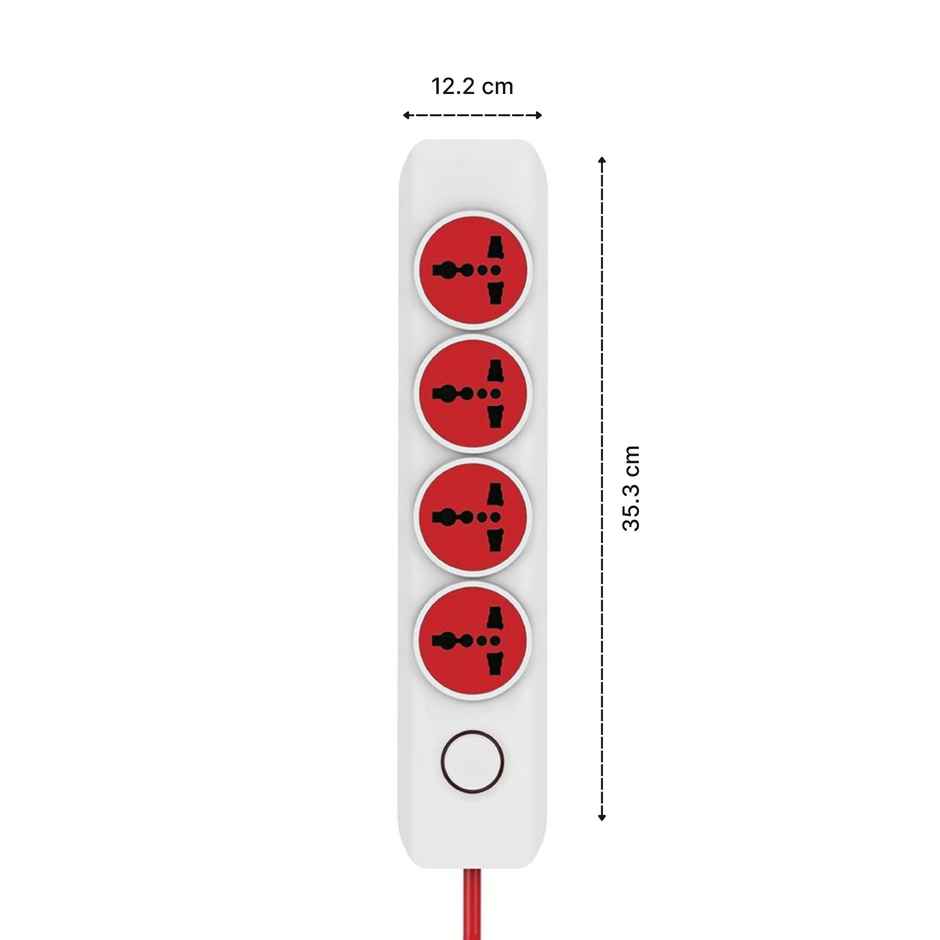 Ailkin 4 + 1 250 Volts Power Strip Extention Board with Master Switch, Indicator, Safety Shutter & 4 International sockets, Extension Cord for Home Appliances - Red & White 