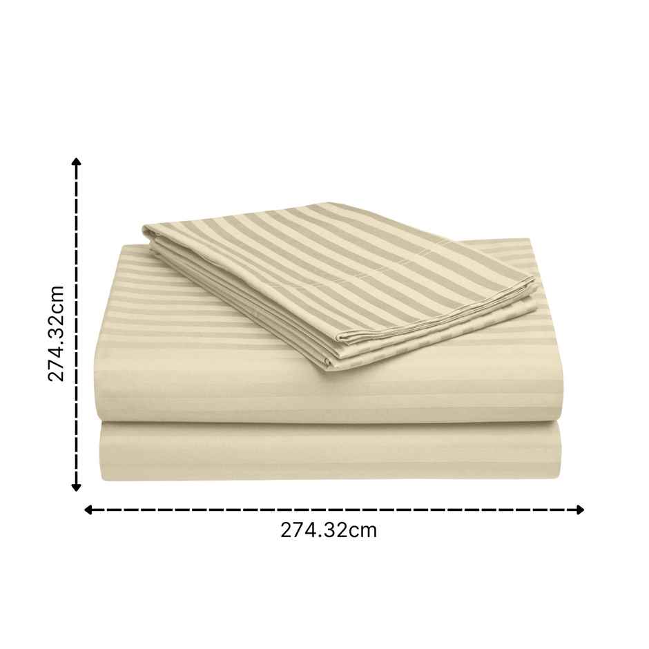 BAY6 100% Cotton 210 TC Satin Stripe Super King Bedsheet - 108 x 108 Inch - Beige