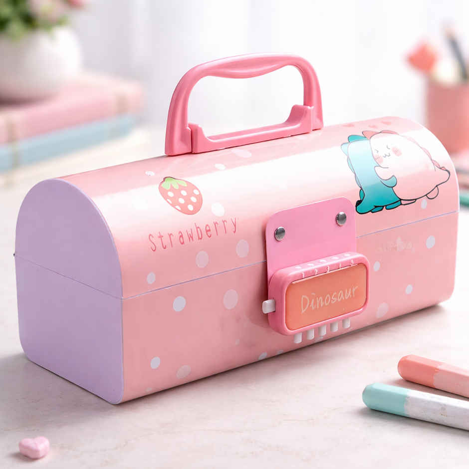 Toyshine Pencil Box with Code Lock Pen Case | Large Capacity | Multi-layer | Dino Multicolor