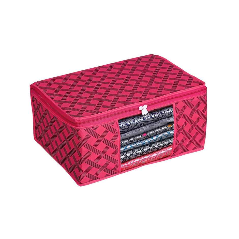 Saree Organizer - Foldable Cover with Zip | Transparent Window | Red Checker