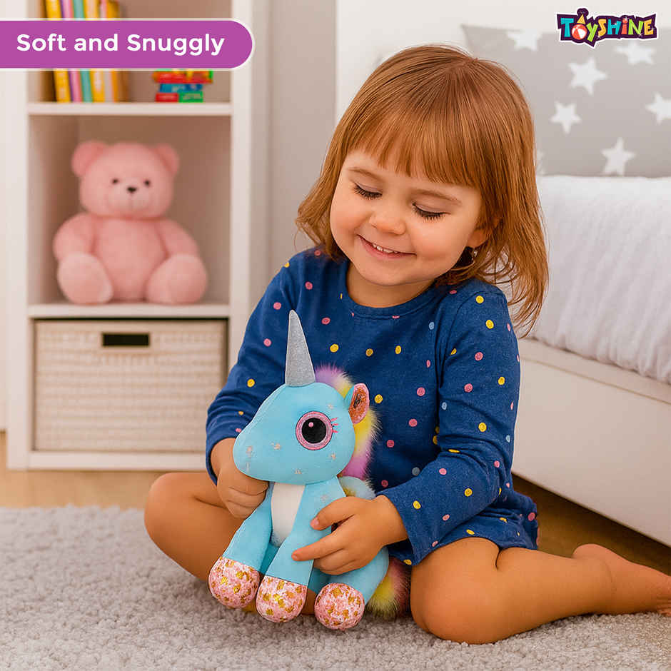 Spanker Unicorn Soft Toy Cute Plush with Rainbow Tail | Blue - 27 cm