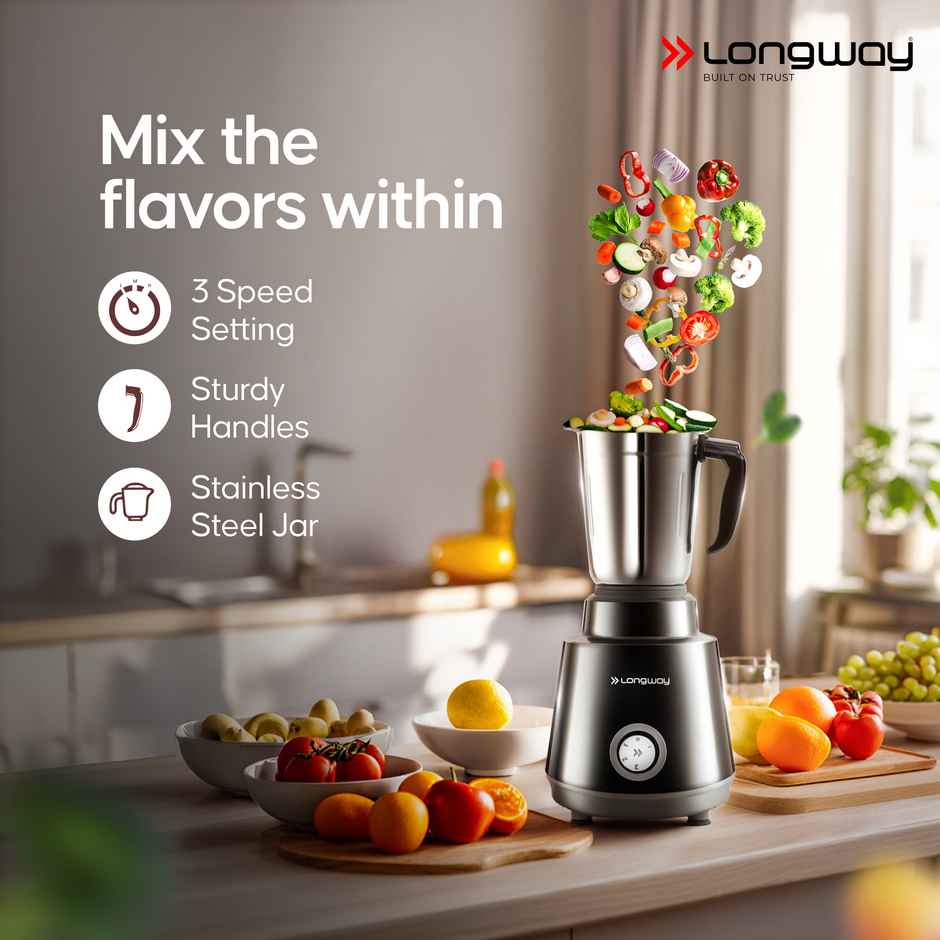 Longway Roto Max 500W Mixer Grinder + 1100W Dry Iron | 3 Jars | Powerful Motor Combo|2-Yr Warranty