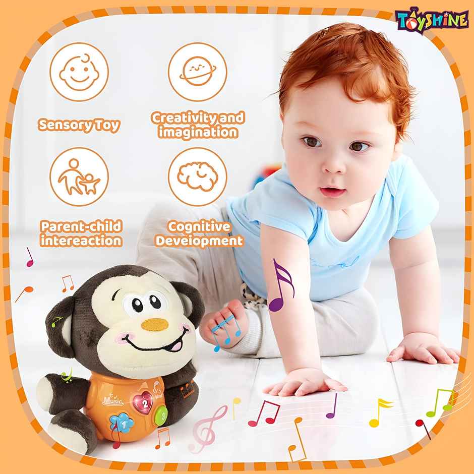 Toyshine Stuffed Musical Monkey With Lights | Educational Toy For Infants | Above 6 Months Age
