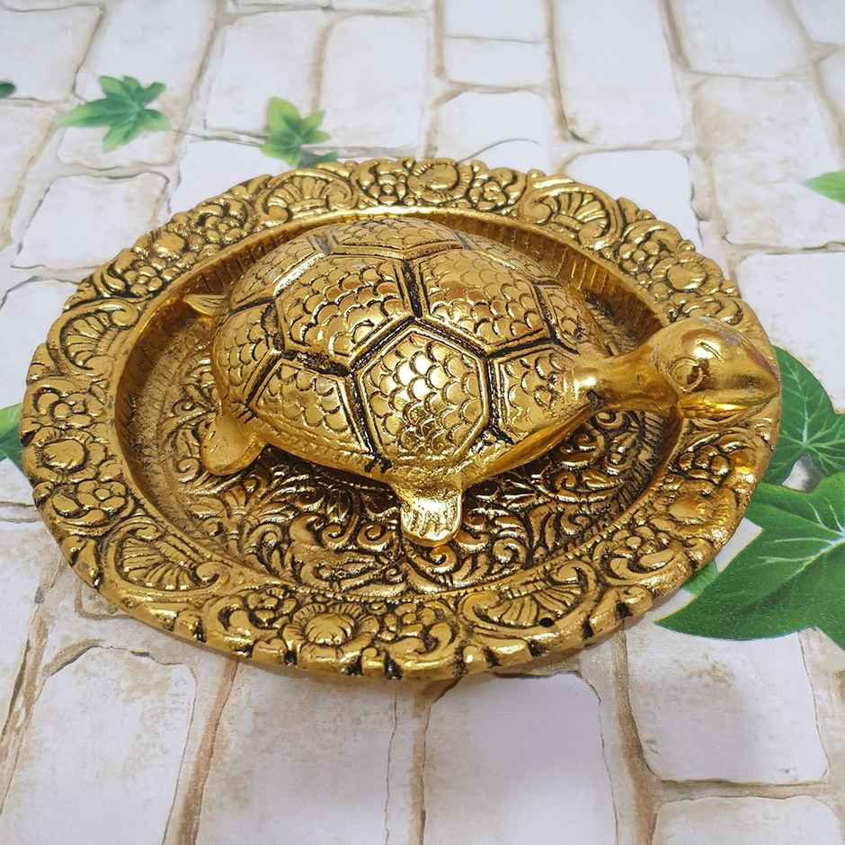 Devnidhii Tortoise/ Turtle/Kachua Big Size on Swastik Plate Vastu Feng Shui in Gold Polish