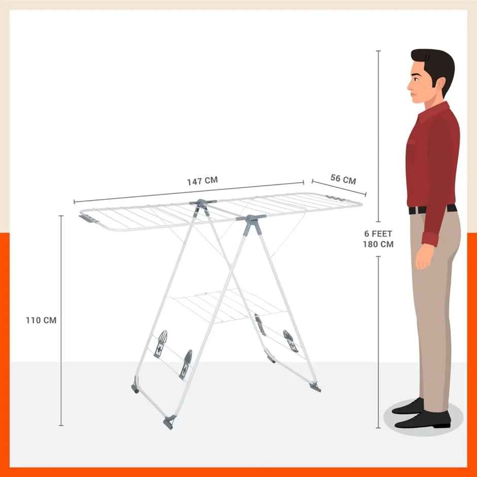 Bathla Foldable Cloth Drying Stand for Home - Neo | Steel | Heavy Duty, Lightweight | Grey