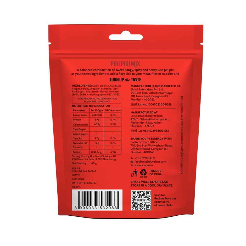 Snapin Piri-Piri Mix Sachet Pouch