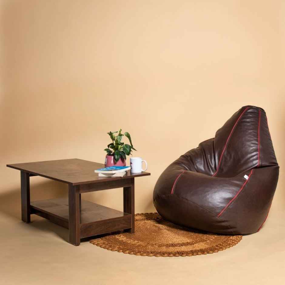 Wakefit 3XL Bean Bag Without Beans | Premium Leatherette | Dark Fantasy With Red Piping