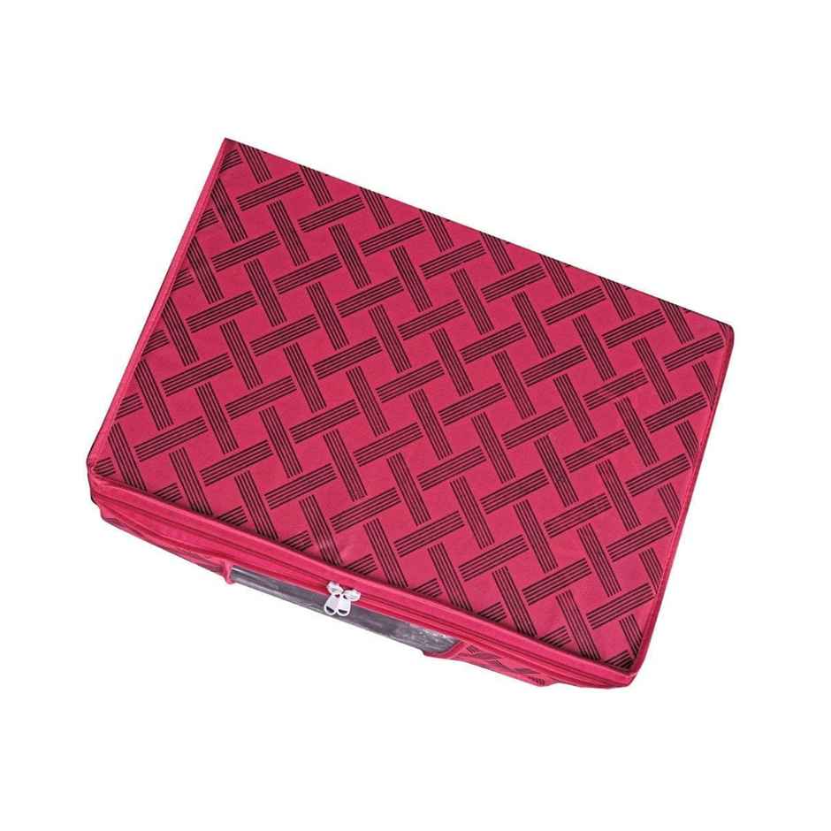 Saree Organizer with Zip | Foldable Storage Bag | Red Checker