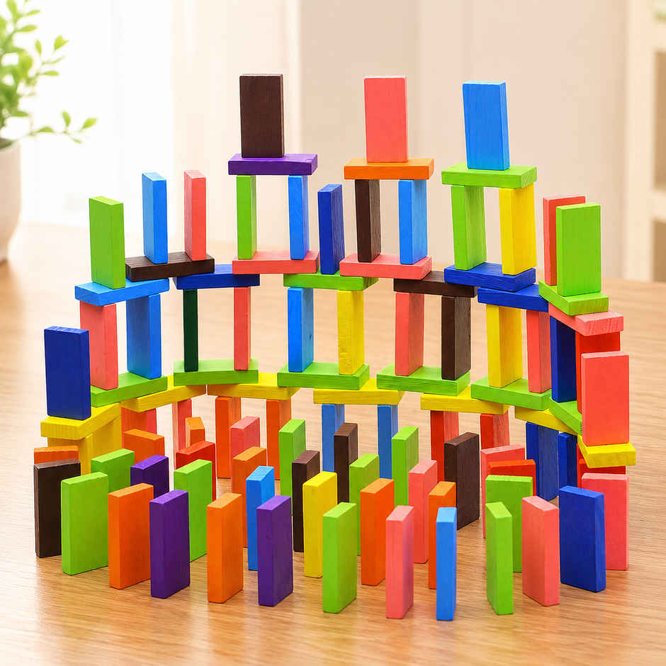 Toyshine 120 pcs 12 Color Wooden Dominos Blocks Set For Kids Educational Game
