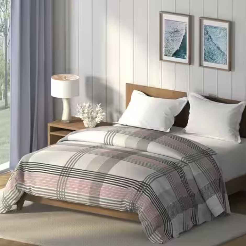 Nautica Super Soft 100% Cotton Fabric Comforter for All Weather | Double Size | Stripe | Red, Grey