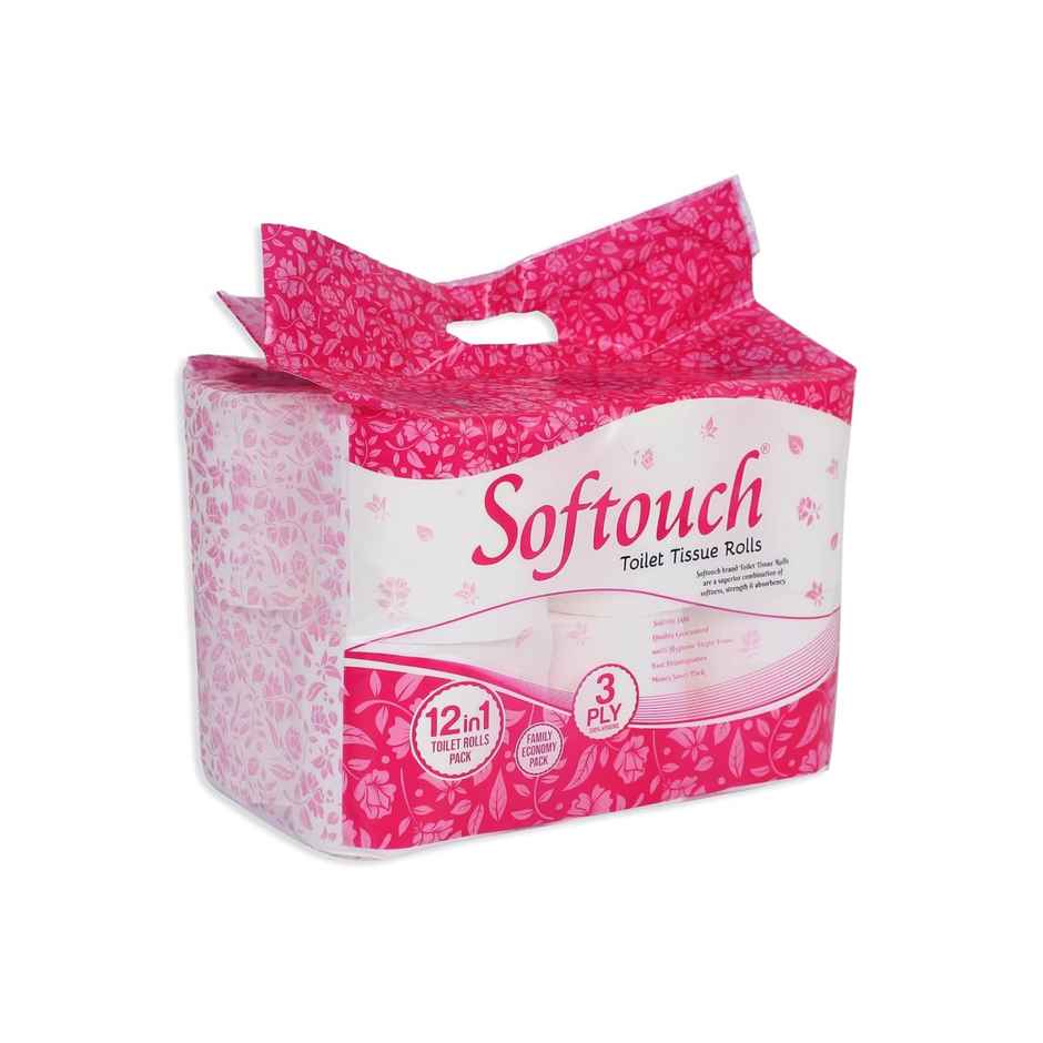 Softouch 3 Ply Toilet Paper Tissue Roll 12-In-1 (12 Rolls)