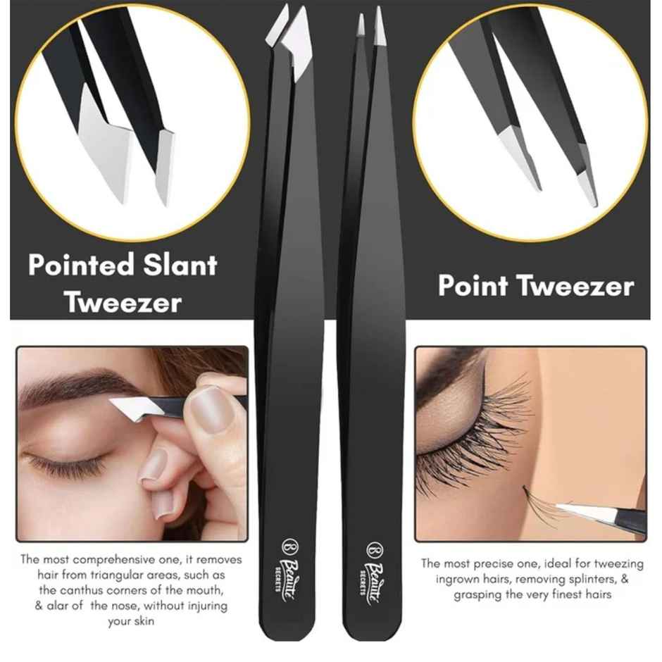 Beaute Secrets Tweezers Set Precision For Eyebrows Facial Hair Splinters ingrown Hair Removal