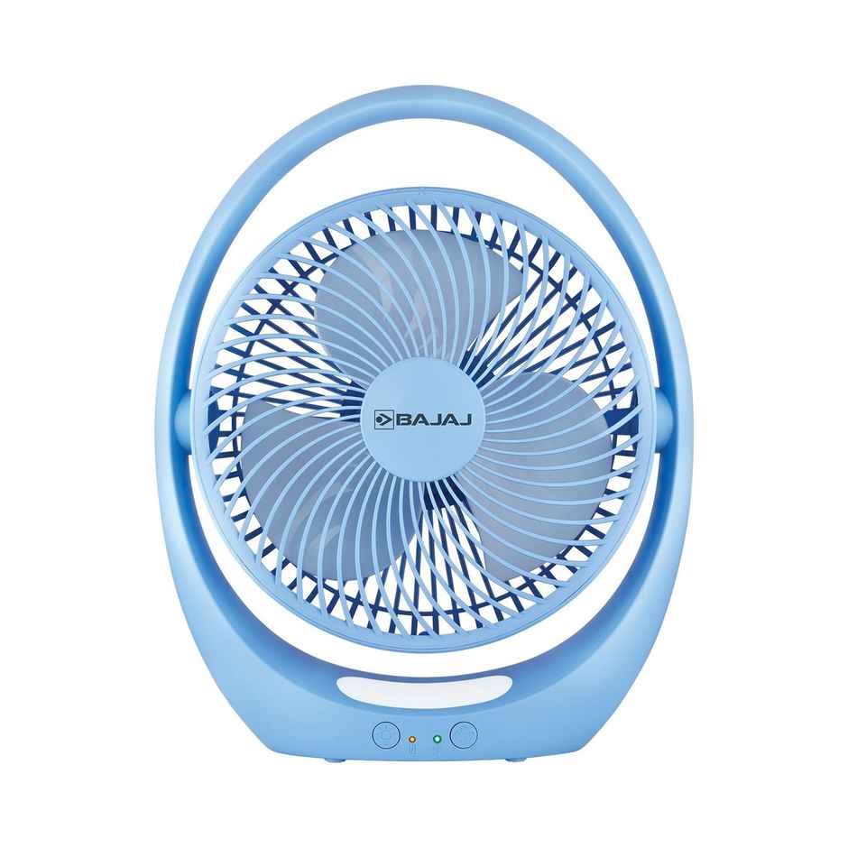 Bajaj Pygmy Go Mini Fan with LED Lighting, 178MM, Rechargeable, USB Charging, 4-hours Battery Backup, 3 Speed, 2-Light Brightness Setting - Blue