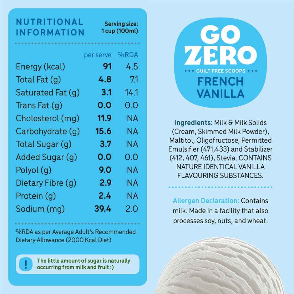 Go Zero French Vanilla Guilt Free Ice Cream Cup