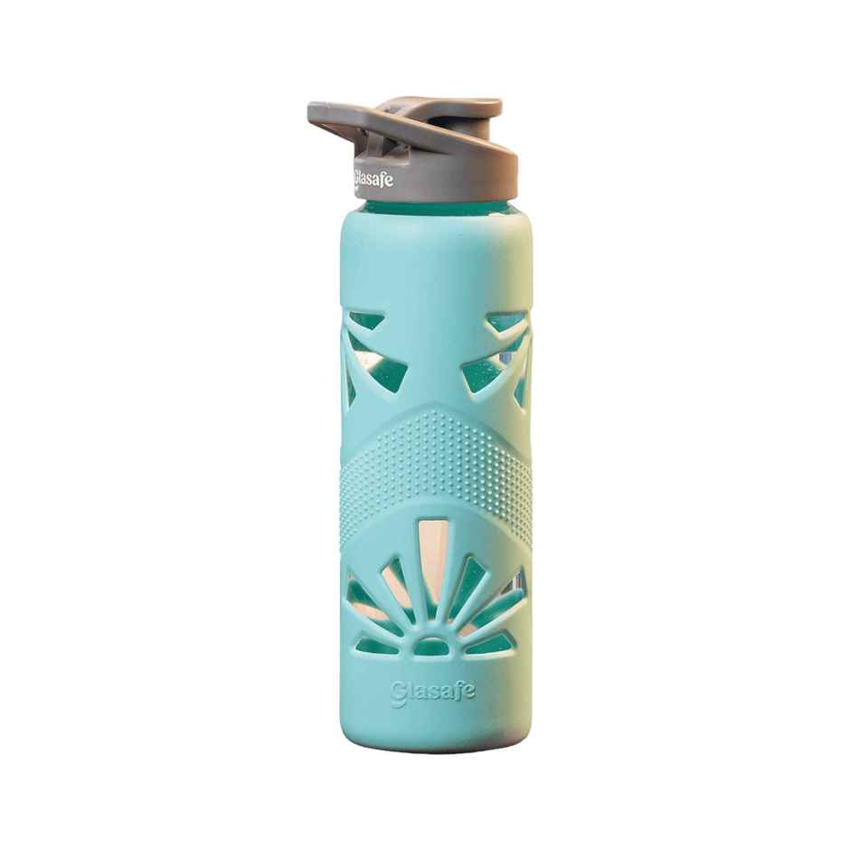 Glasafe Clear Grip Borosilicate Glass Bottle with Protective Silicone Sleeve | Mellow Mist | 750 ml
