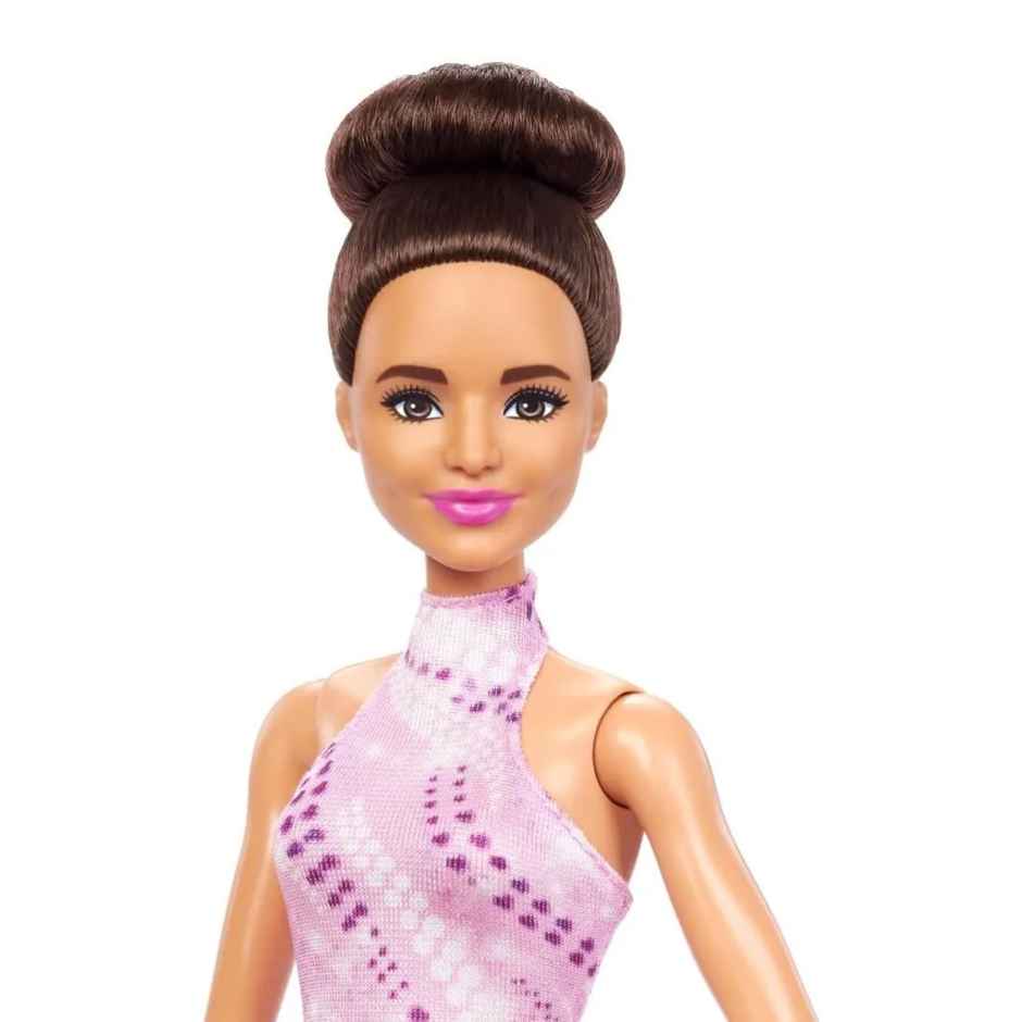 Mattel Barbie Careers Fashion Doll, Brunette in Removable Pink Skate Outfit with Ice Skates & Trophy