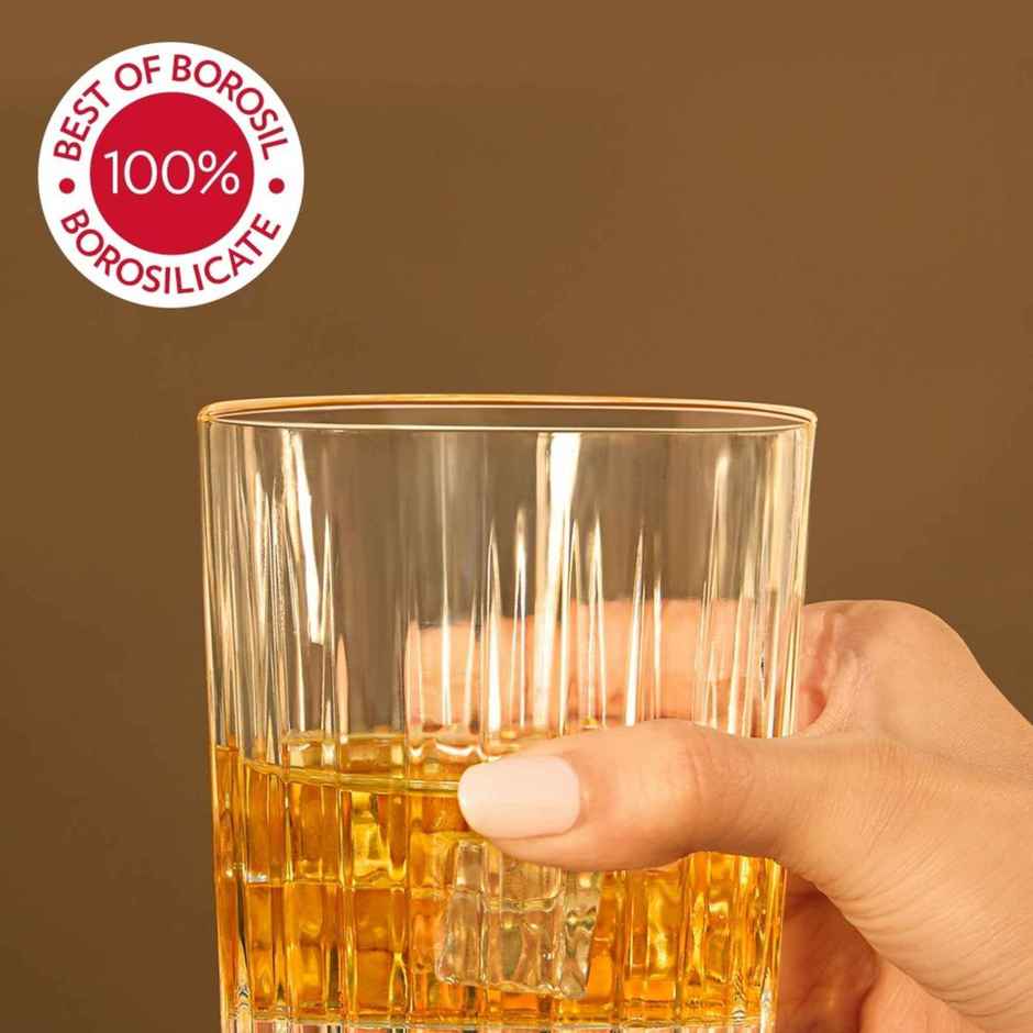 Charm Whiskey Glass Tumbler Set | 300 ml | 6 pcs | Made in India | Borosilicate Glass