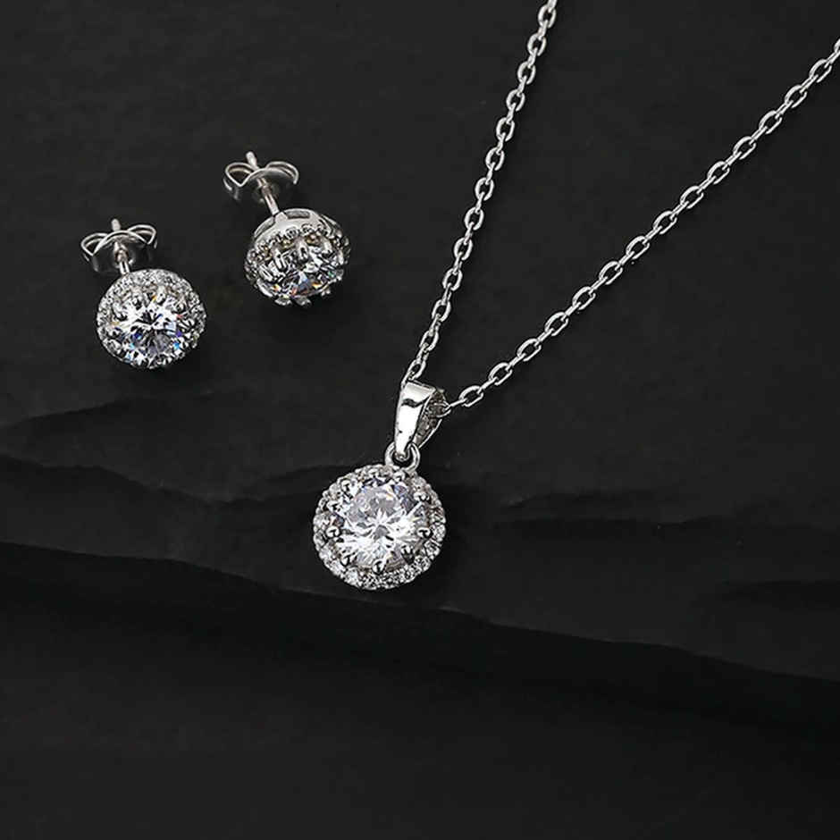 Carlton London Rhodium Plated with CZ Necklace and Earring Set | FJS3472