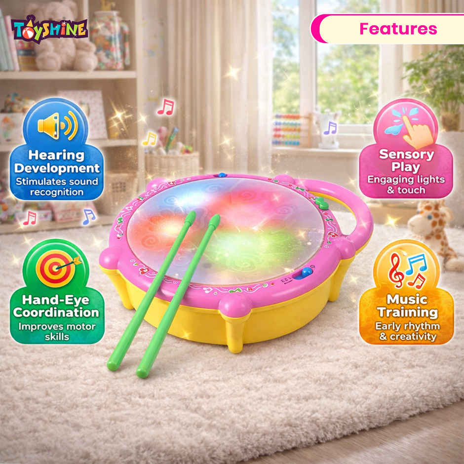 Toyshine Flash Drum With 3D Lights For (2-4) Year Kids Boy Girl