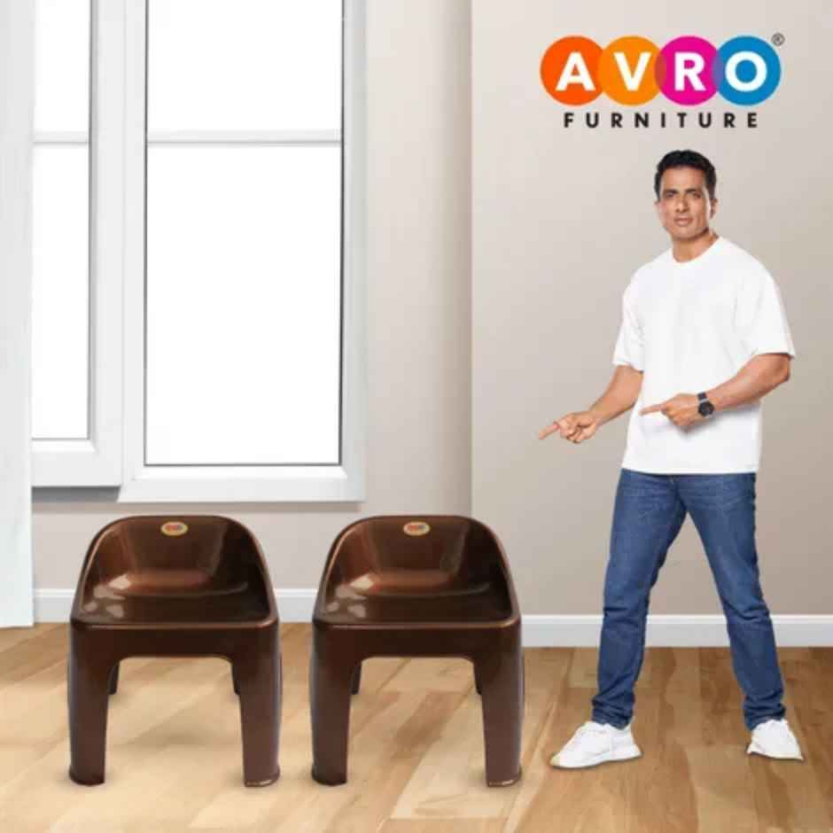 Avro Furniture Rock-Small Sitting Stool with Backrest-Brown-Set of 2