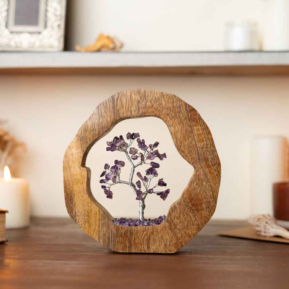Ritualistic Amethyst Crystal Tree in Wooden Ring