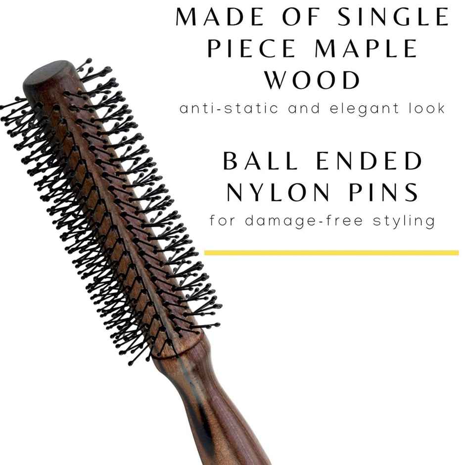 Bronson Professional Round Hair Brush Dark Brown Wooden For Quick Curls, Waves And Volume