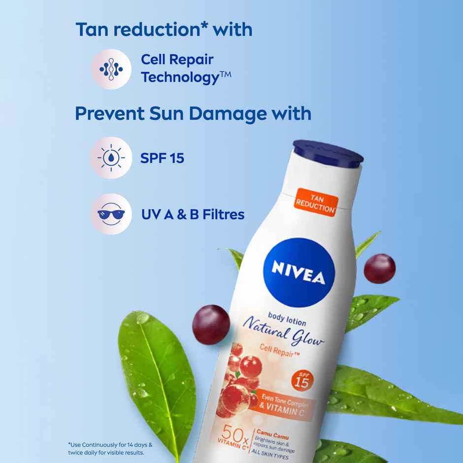 NIVEA Natural Glow Cell Repair Body Lotion For Even Toned & Smooth Skin | SPF 15 & 50 X Vitamin C