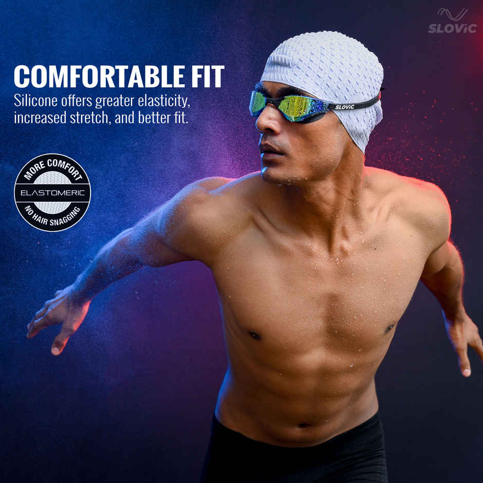 Slovic Adult Swimming Cap - Cap Comfortable Waterproof Stretch Fit | Blue