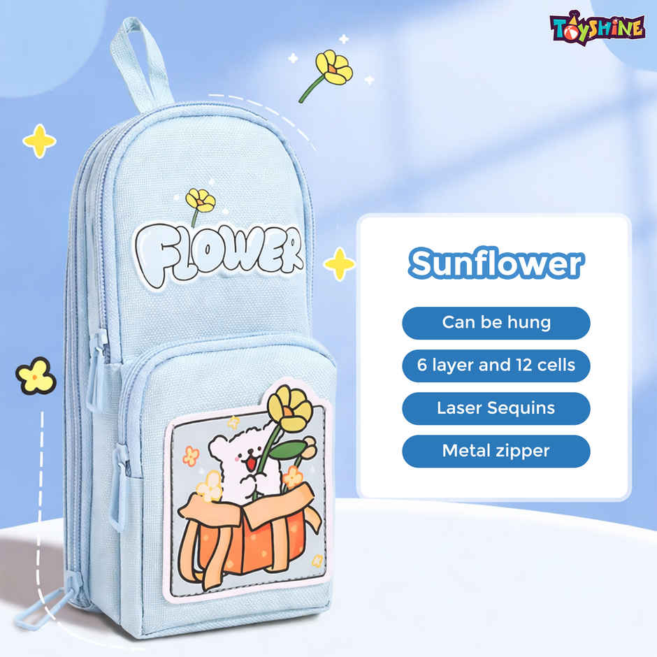 Toyshine Sunflower EVA Hardtop Pencil Pouch Large Capacity | Blue